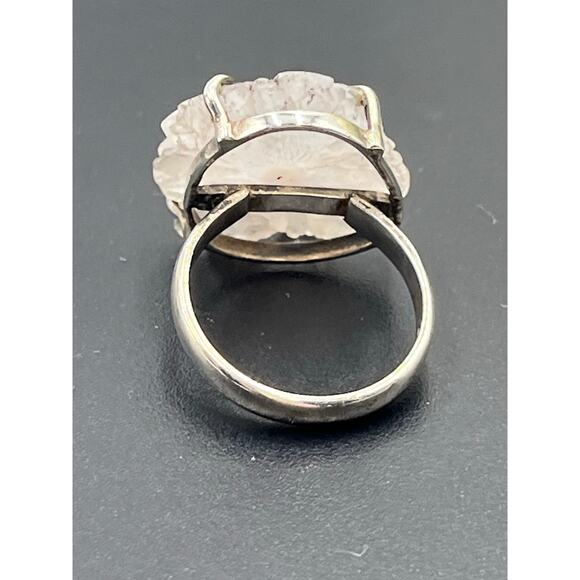 Natural Raw Rose Quartz Stalactites Slice 925 Prong Sterling Silver Ring 9.25 - Picture 9 of 11